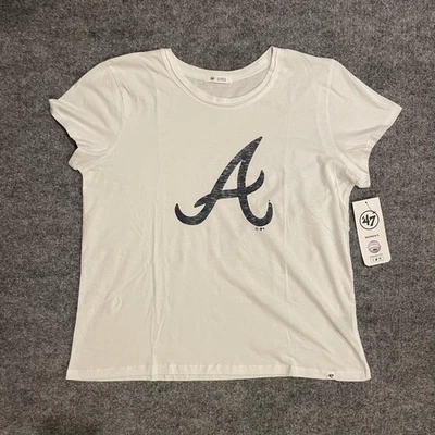 Atlanta Braves TShirt Womens XL White '47 Brand MLB Tee Crewneck Graphic - Image 1 of 4