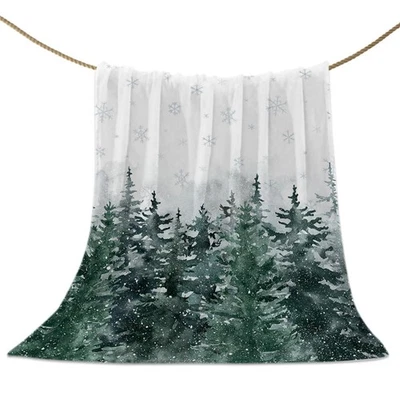Christmas Throw Blanket Pine Tree Forest Chrismtas Blanket Winter Holiday Dec... - Image 1 of 4
