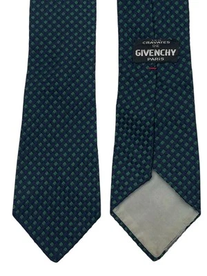 Corbata vintage Les Cravates De Givenchy Paris delgada azul y verde seda a cuadros Foto 1 de 4