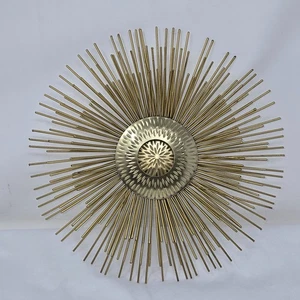 VINTAGE MID-CENTURY STARBURST SUN GOLDTONE METAL 3-TIER WALL PLAQUE DECOR 12.5" - Picture 1 of 6