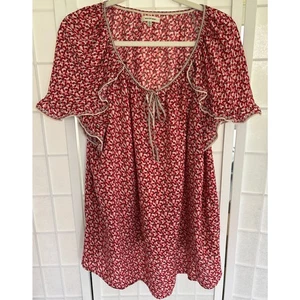Max Studio Womens Red Floral Ruffle Balloon Sleeve Peasant Blouse Size XXL EUC - Picture 1 of 9