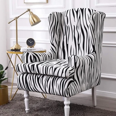 Wing Chair Covers, 2 Pieces Zebra Striped Stretch Wingback Chair Slipcovers E... - Image 1 of 4
