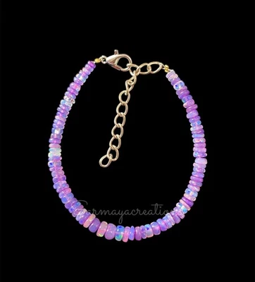 Pulsera natural etíope Welo ópalo de fuego 3-5 mm cuentas rondelle púrpura 8" Foto 1 de 4