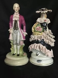 PAAR große 19THC FRANZÖSISCHE CHANTILLY PORZELLAN KKS BEMALTE SPITZENFIGUREN - Bild 1 von 12