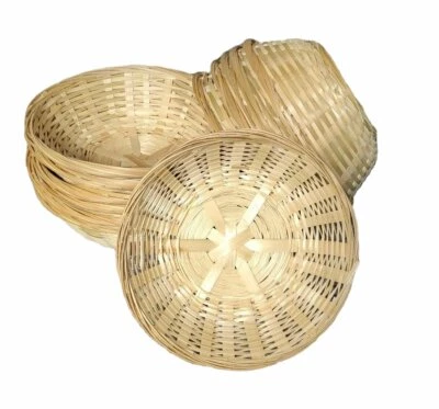 12 Vintage Bread Basket Small Round Woven Wicker Bamboo Hamper Basket Snack Bowl - Image 1 of 4