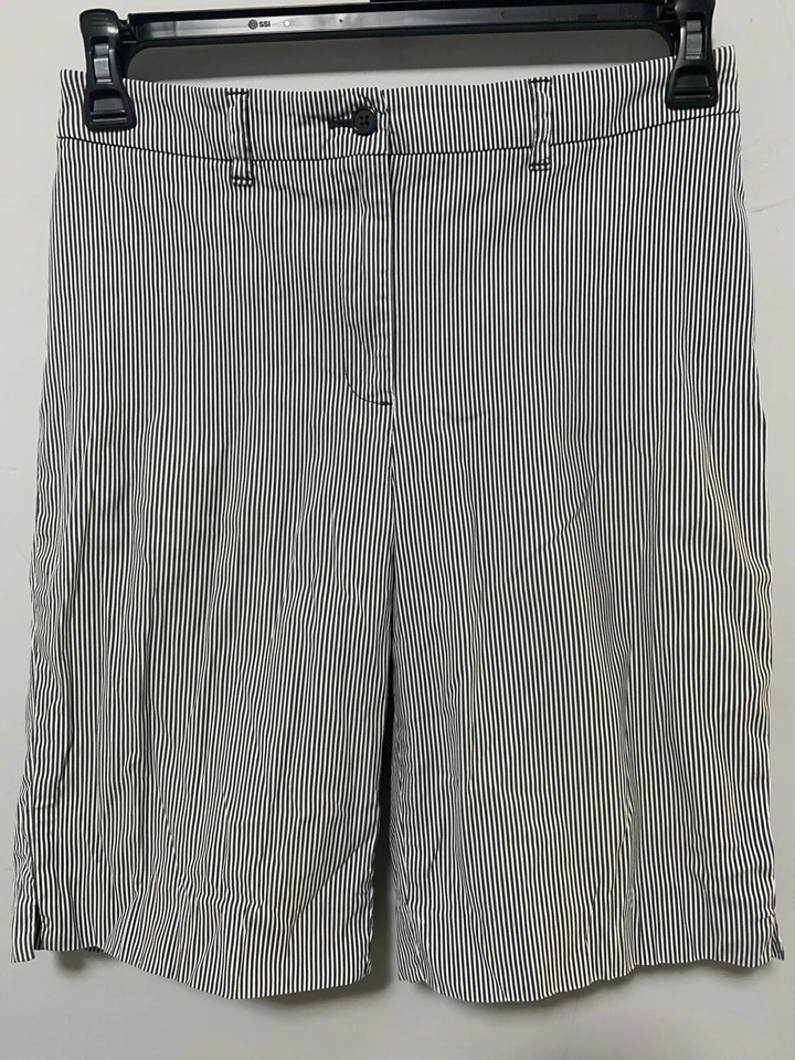 Pantalones Cortos Anne Klein Mujer 8 Negro Blanco Seersucker Bermudas Golf Elastizados Preppy Foto 1 de 4
