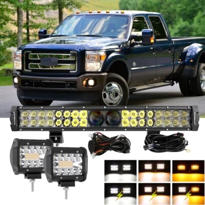 AUXBEAM 128W 15360lm 22" Barra de Luz LED Parachoques + 2x 4" Vainas LED + Kit de Arnés Foto 1 de 4