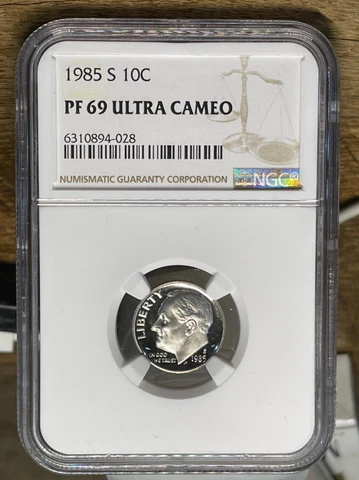 1985 S Roosevelt Proof 10c, NGC Graded PF 69 ULTRA CAMEO, 028 Cover