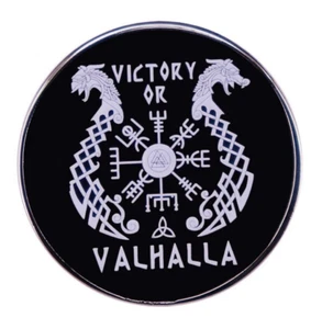 Alfiler esmalte nórdico Victory or Valhalla barco vikingo runa de larga distancia Vegvisir brújula - Imagen 1 de 3
