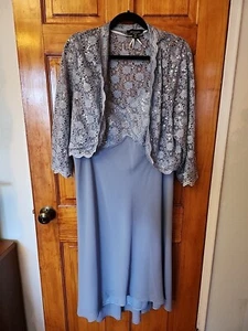 R&M Richards Women's Evening 2pc Suit Blue Dress & Jacket Beaded Size 18W NWOT - Picture 1 of 14