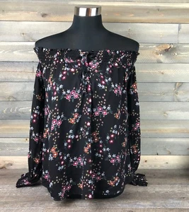 Black Floral Off The Shoulder Shirt - Small - Picture 1 of 9