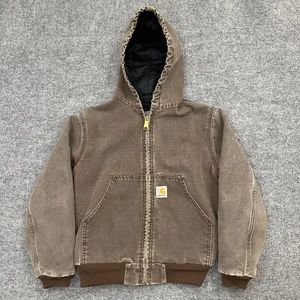 VINTAGE CARHARTT YOUTH KIDS BOYS JACKET Y06 CHT SZ MEDIUM DUCK CANVAS HOODED USA - Picture 1 of 10
