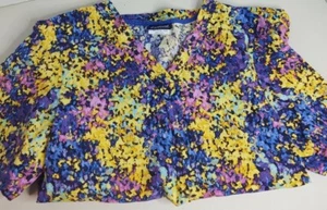 Tafford Colorful Scrub Top Women's Size Small Yellow Purple Pink (S1) - Picture 1 of 6