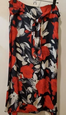 RENA ROWAN SZ 8 Red Black Floral Lined Maxi Skirt Silk NWT Foto 1 de 4