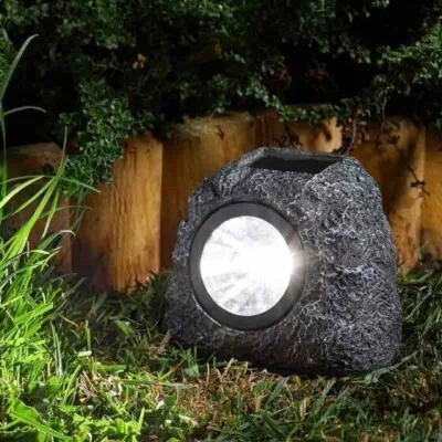4pc Solar Rock Spotlights LED Decorative Stone Patio Path Lawn Lights 11cm - Image 1 of 4