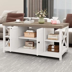 2-Tier Coffee Table with Storage Adjustable Shelf Space Saving for Living Room - Picture 1 of 9