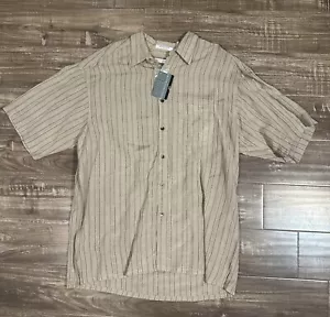 Geoffrey Beene Size L Mens Striped Button Shirt Short Sleeve Linen Cotton Blend - Picture 1 of 7