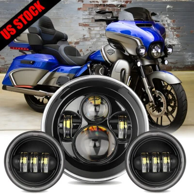 Farol LED DRL 7" polegadas + luzes de passagem para Harley Davidson Touring Road King - Imagem 1 de 4