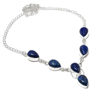 Lapis Lazuli Gemstone Handmade 925 Sterling silver Jewelry Necklace Size 18" - Picture 1 of 1