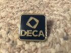 Vintage DECA Logo Lapel Hat Pin Blue &amp; Silver Square Pinback Great Condition