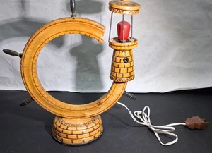 Vintage Wooden Ship Wheel Lamp Nautical Light House Sea Ocean DECOR Greece - Picture 1 of 6