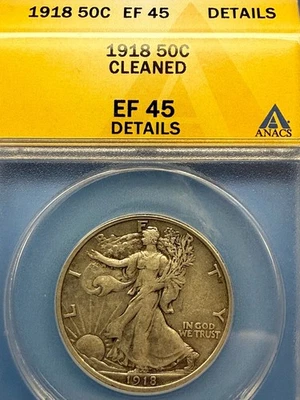 1918 年 Walking Liberty 半美元 ANACS EF 45 细节 — 第 1/4 张图片