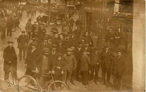 Vintage Real Photo Postcard - A Group of People (Workers) - Bicycle - RPPC 1900s - Picture 1 of 2