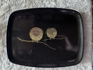 EUC MCM Vintage Two Round Birds/Owls on Branch, Couroc Tray Monterey - Picture 1 of 6