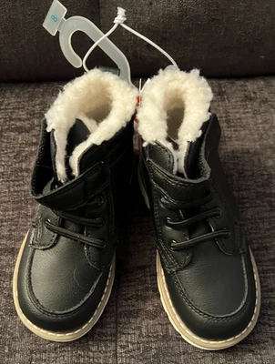 BOTAS NEGRAS FORRADAS DE LANA AZUL MARINO VIEJAS PARA NIÑOS PEQUEÑOS - TALLA 8 - ¡NUEVAS CON ETIQUETAS! Foto 1 de 2