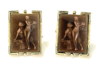 Gemelos vintage de esmalte Swank clásicos mitológico desnudo escena figurativa tono dorado Foto 1 de 4