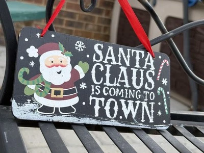 "Letrero pequeño colgante de Papá Noel está llegando a la ciudad 7""" Foto 1 de 4