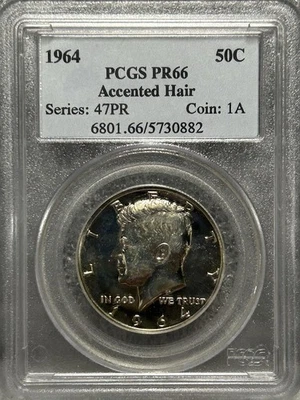 1964 Silver Proof Kennedy Half Dollar Accented Hair 50C PCGS PR66 BX50K - Image 1 of 2