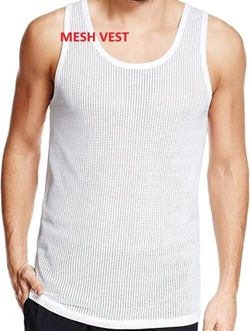 Mens Airtex Mesh Vests 100% Cotton White Singlet Underwear 3,6 Pk Sizes S-2XL - Image 1 of 1