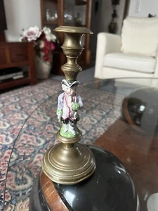 Antike 1830 Kerzenständer, Kupfer Messing 24 Cm mit Porzellansoldat, - Bild 1 von 10