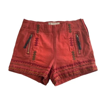 Pantalones cortos de jean Free People rojos bordados aztecas con cremalleras talla 24 Foto 1 de 3