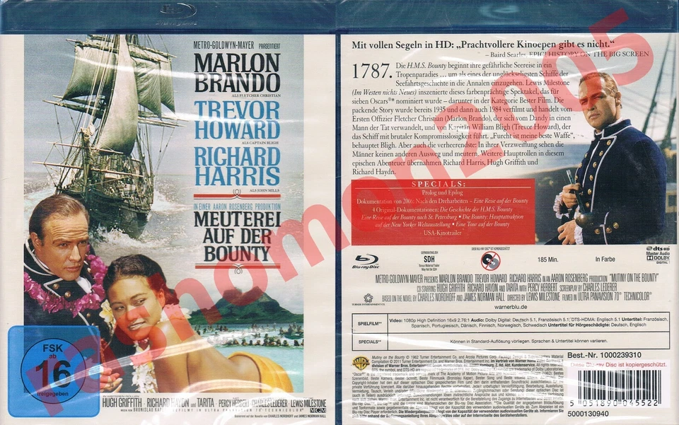 Blu-ray MUTINY ON THE BOUNTY (1962) Marlon Brando Trevor Howard Region B/2 NEW - Image 1 of 1
