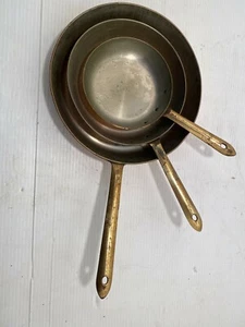 Set of 3 Tagus Copper 6, 8, 10” Fry Pan Skillet Brass Handle Portugal - Picture 1 of 10