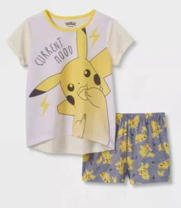 Pokemon Pikachu Youth Girl's XS 4/5 2pc Top & Shorts Sleepwear Lounge Pajama Set - Picture 1 of 3