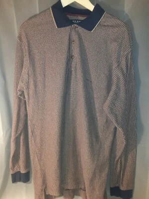 Guess Long Sleeve Polo Sz Large Embroidered Logo Low High Cut 1/4 Button 1990 - Image 1 of 4
