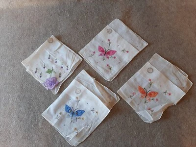 Vintge 套装头巾手工刺绣蝴蝶花卉约克街产品 — 第 1/4 张图片