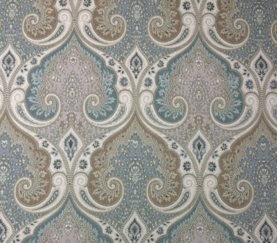 KRAVET LATIKA SEAFOAM BLUE BEIGE DAMASK 100% LINEN MULTIPURPOSE FABRIC BTY 54"W - Image 1 of 4