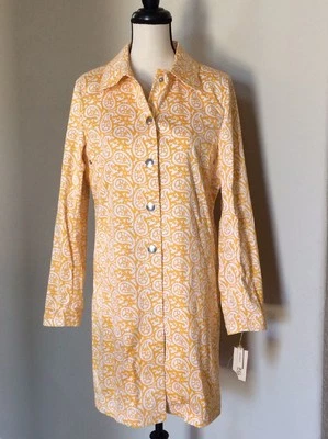 Michael Kors Sunshine Yellow White Paisley Classi Trench Coat Jacket Medium NEW - Image 1 of 4
