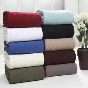 100% Cotton Modern Geometric Diamond Weave Solid All Season Blanket Bed Throw - Picture 1 of 172