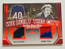 2019 Leaf In The Game Used GALE SAYERS BOBBY HULL 3/3  Jersey Dual Patch