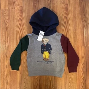 Polo Ralph Lauren Boy’s Bear Color block Hoodie Size 4 - Picture 1 of 2
