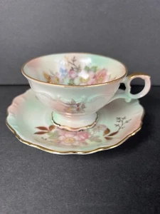 Schumann Arzberg vintage teacup and saucer Germany Ravaria greens floral - Picture 1 of 12