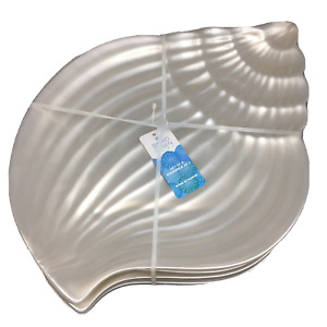 4 SIGRID OLSEN Pearl Shimmer Seashell Lunch Plate Set Beach Ocean Plastic Pool