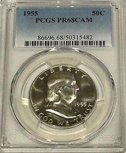 1955 SILVER PROOF FRANKLIN HALF DOLLAR PCGS PR-68 **CAMEO**/50315482 - Picture 1 of 3