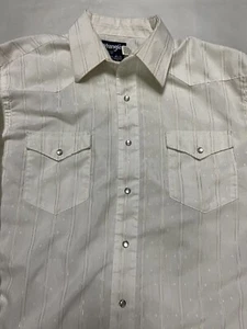 Vintage Wrangler Shirt Pearl Snap 16.5-35 Cowboy Cut Regular Fit Gold Striped - Picture 1 of 11
