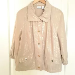 Zenergy Animal Print Neema Snap Front Jacket Tan Gold Pockets Size 2 - Picture 1 of 11
